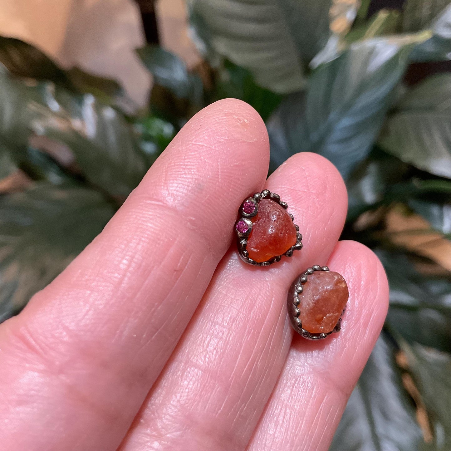 Artisan Sterling Silver rough carnelian stud earrings
