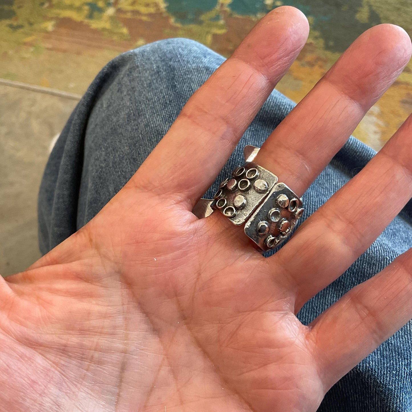 Sterling silver Statement labradorite brutalist crescent moon ring