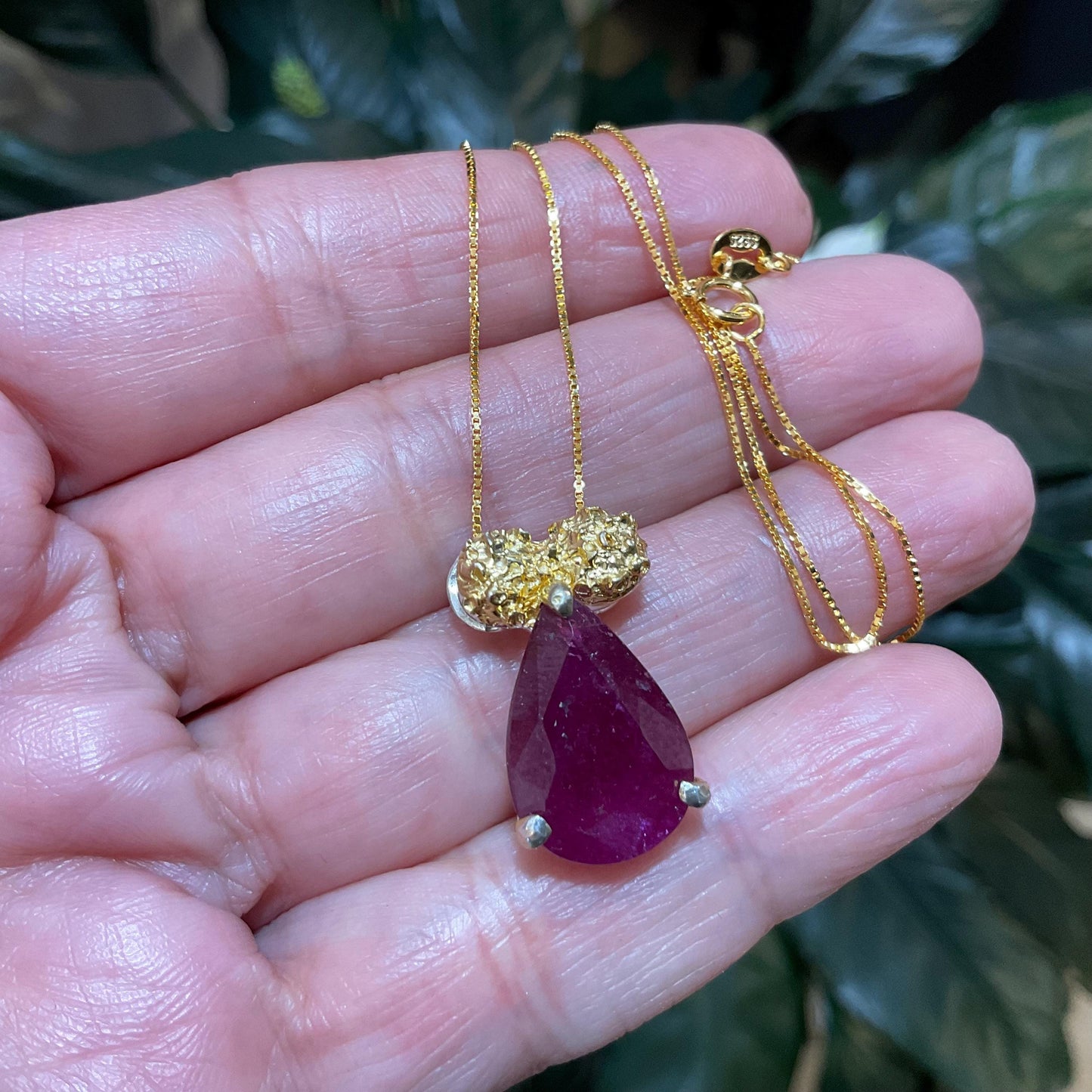 Sterling silver red natural ruby pendant gold necklace Colors Of Etnika