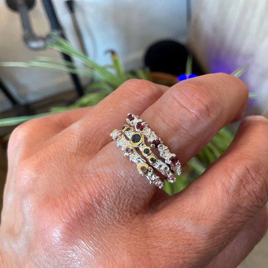sterling silver dainty natural Amethyst band stackable ring 7