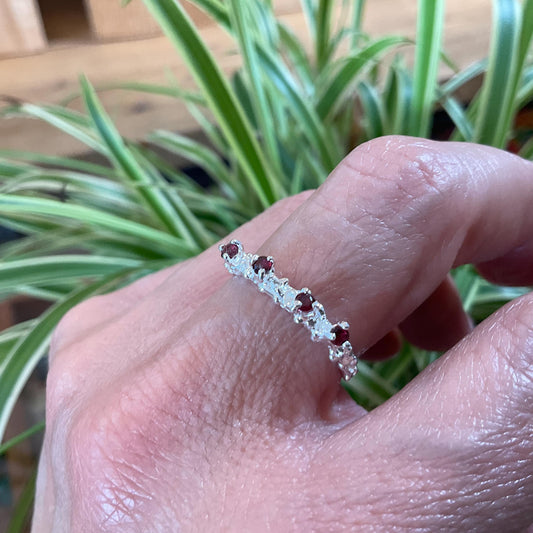 sterling silver dainty natural red rhodolite band stackable ring 7.5
