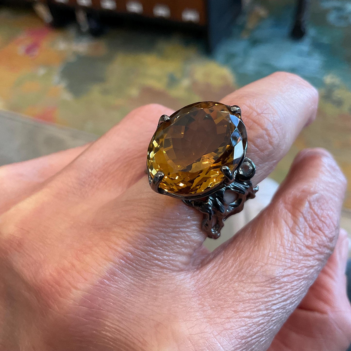 sterling silver natural citrine oval band ring 8 Colors Of Etnika