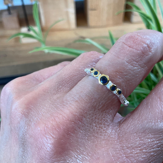 sterling silver dainty natural sapphire  band stackable ring 7