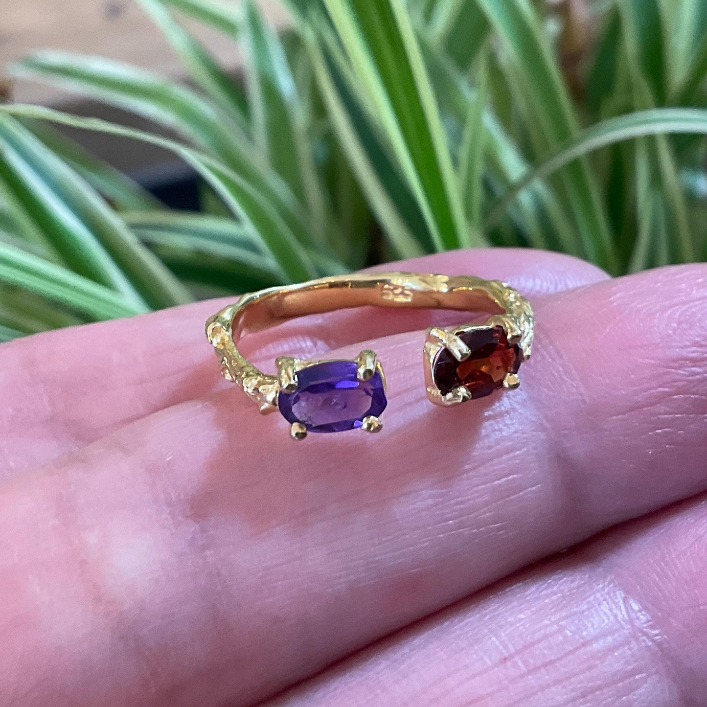 sterling silver dainty gold red rhodolite amethyst band stackable ring open 5 6 Colors Of Etnika