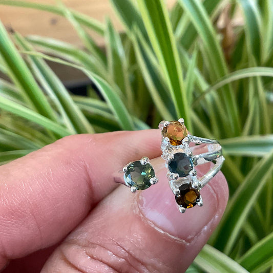 Sterling Silver dainty multi color tourmaline Band ring open  7 6 5