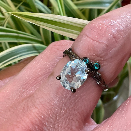 Sterling Silver Handmade natural Aquamarine dainty ring 7