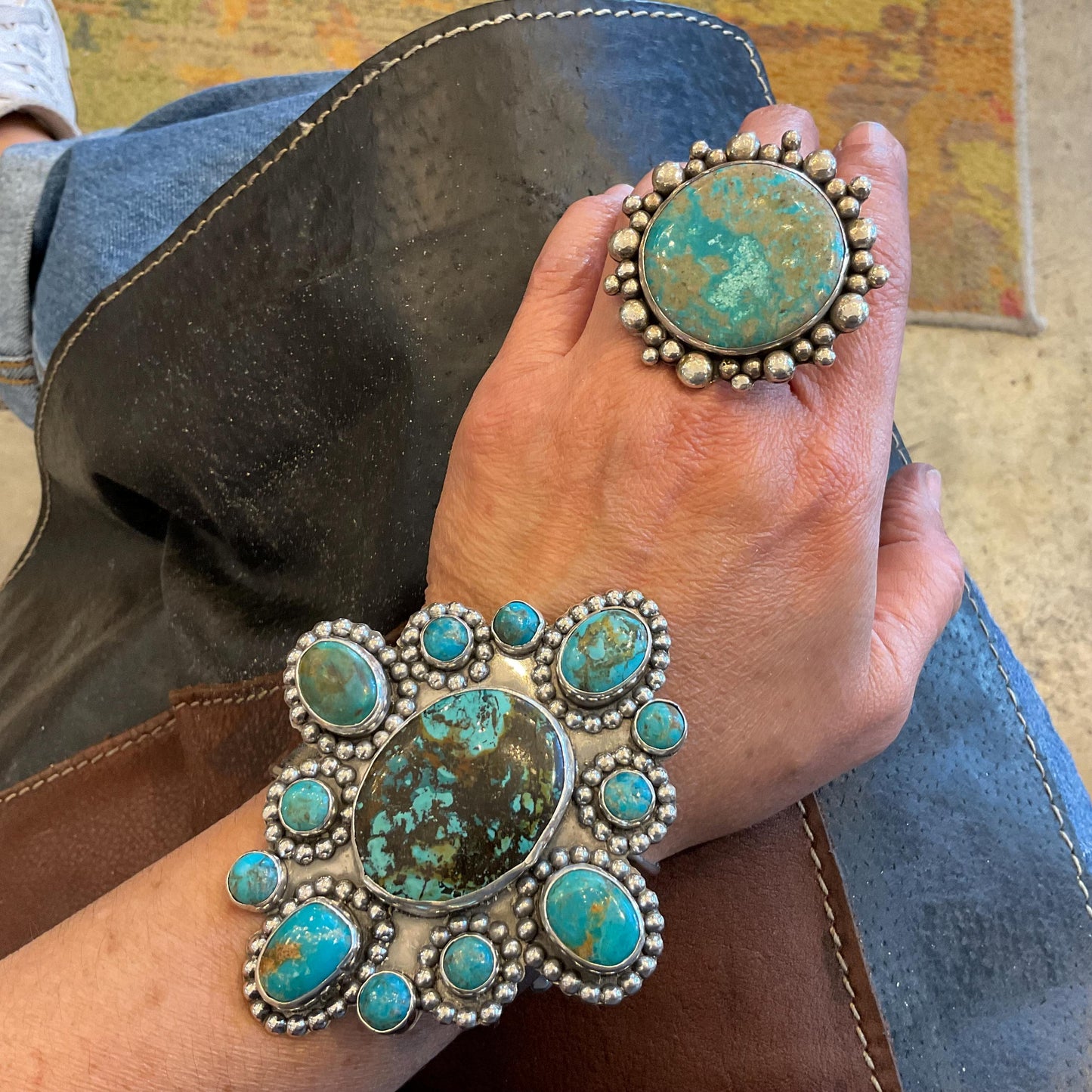 sterling silver multi stone turquoise wide bracelet cuff