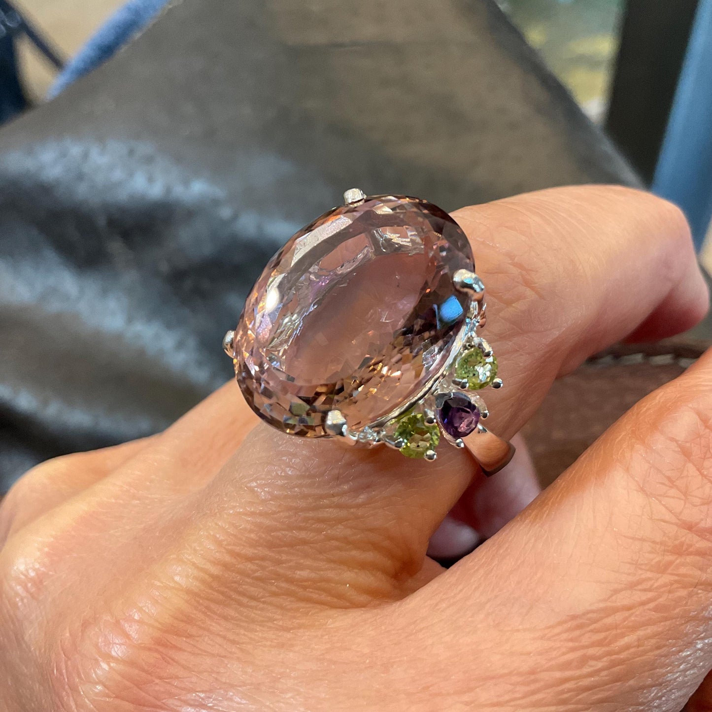 sterling silver statement Natural Ametrine peridot amethyst ring 8