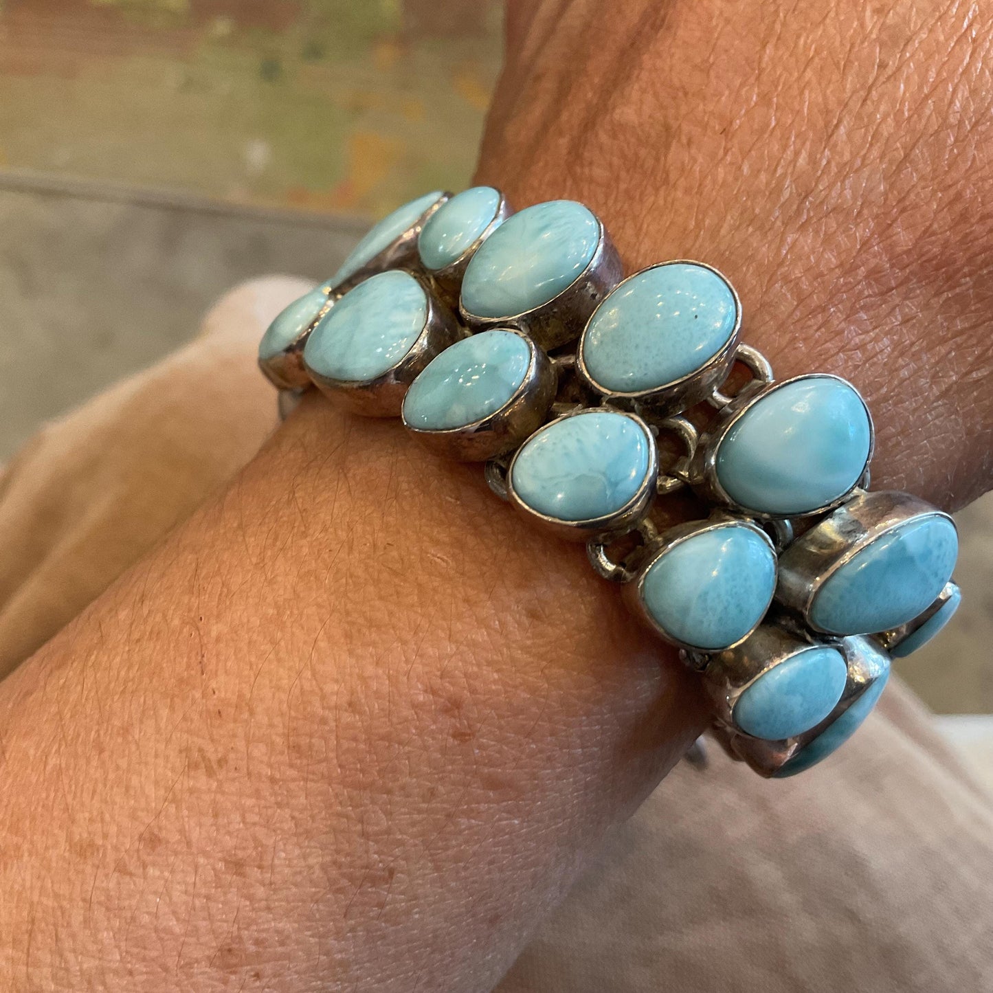 sterling silver Dominican larimar blue cluster bracelet