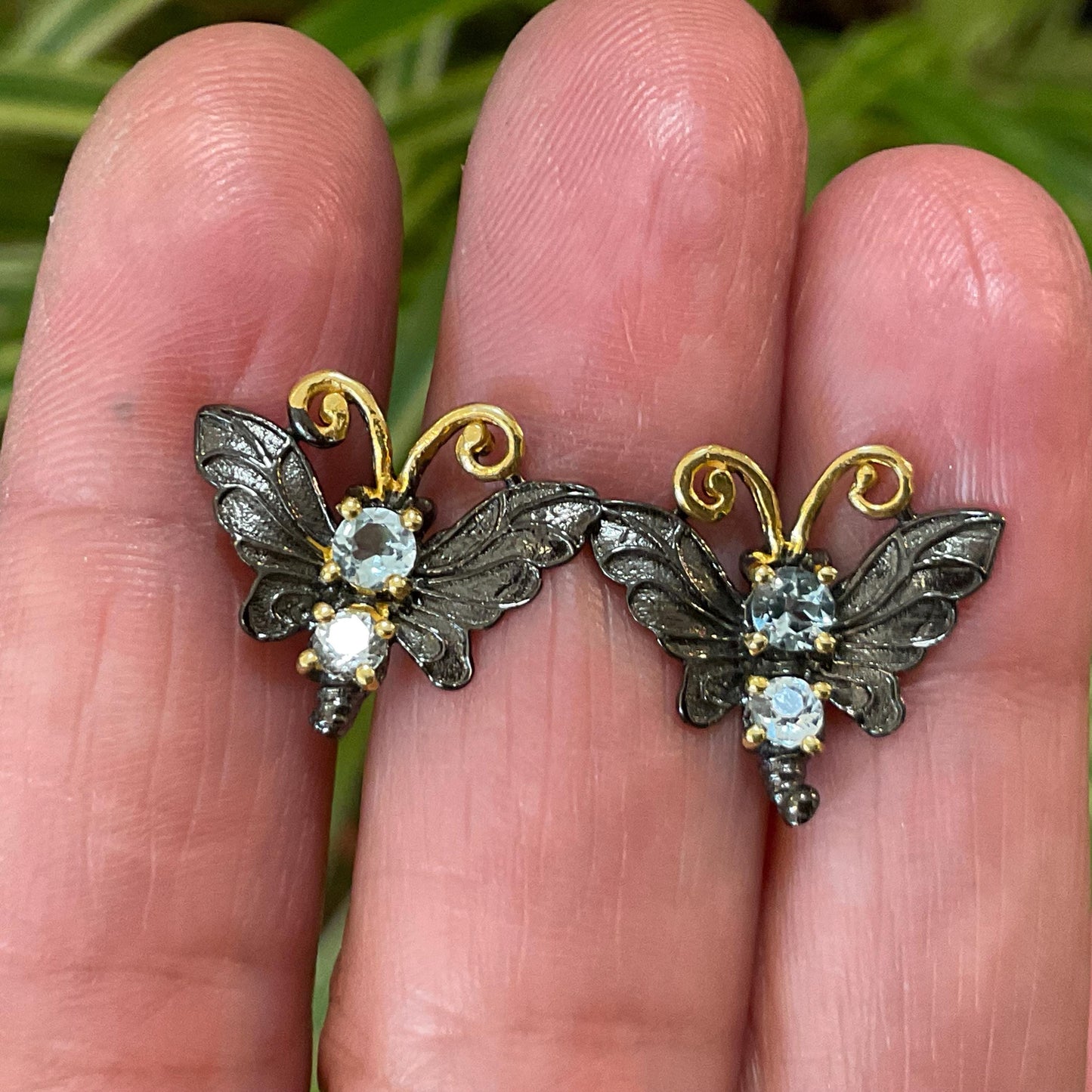 sterling silver blue topaz butterfly stud earrings