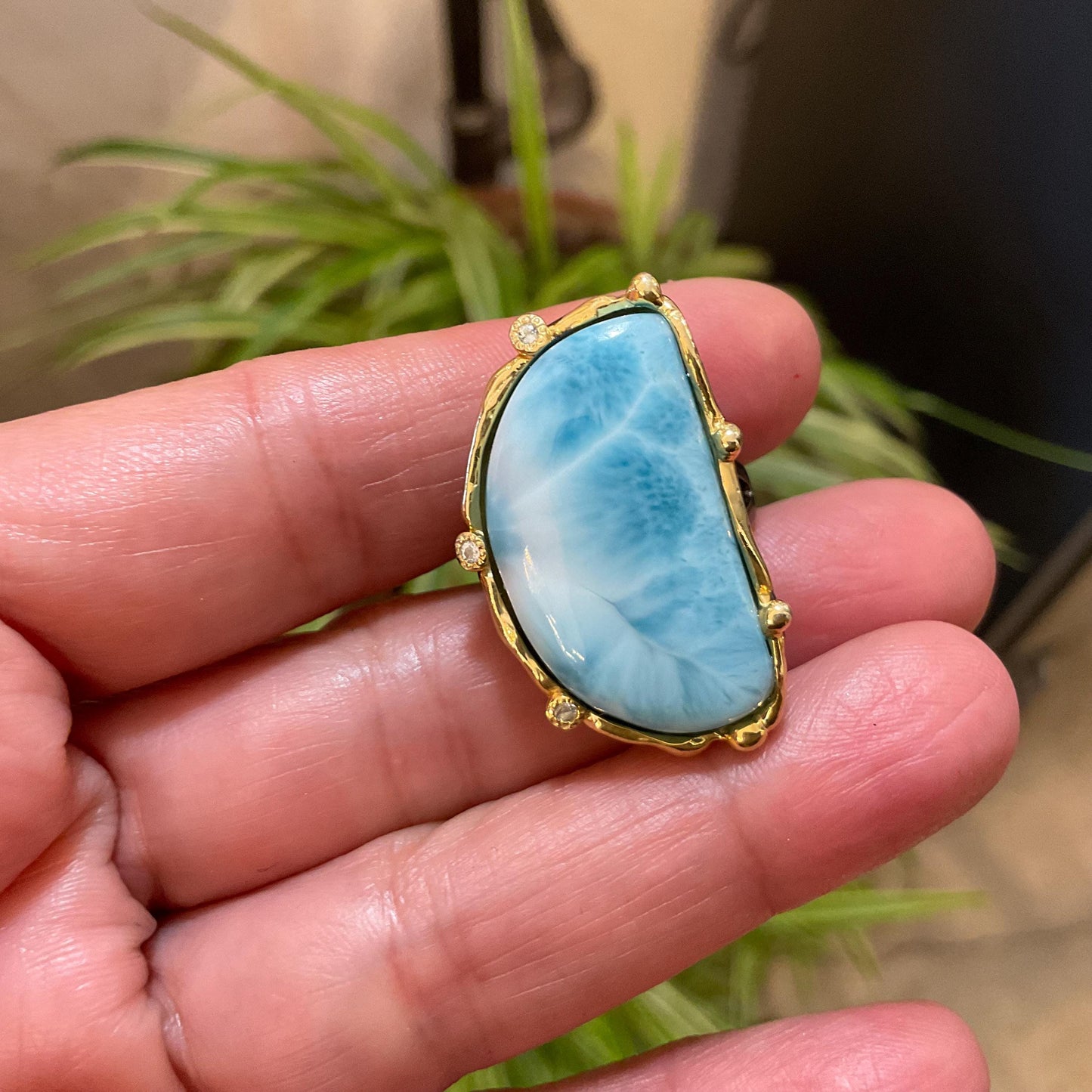 Sterling Statement larimar statement moon shape ring 7.5