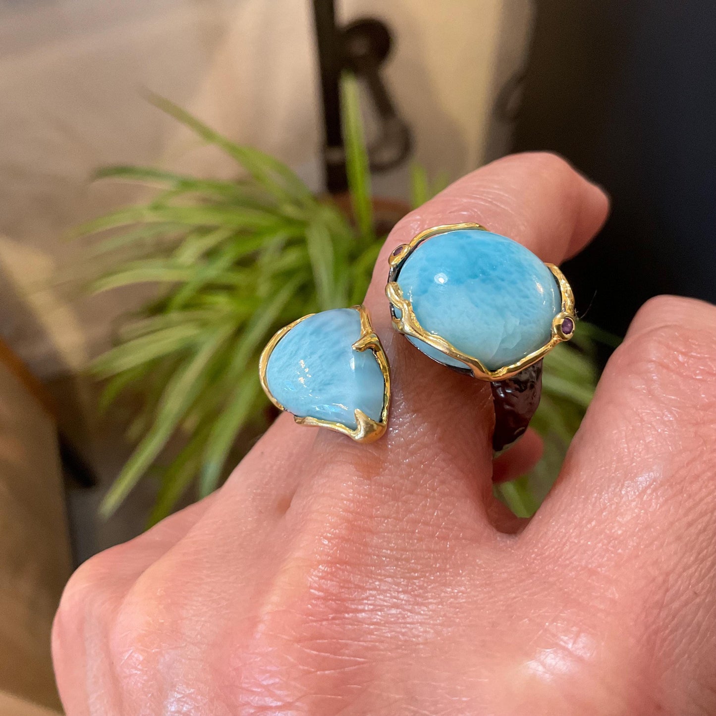 Larimar Sterling Silver Statement Ring - Size 9
