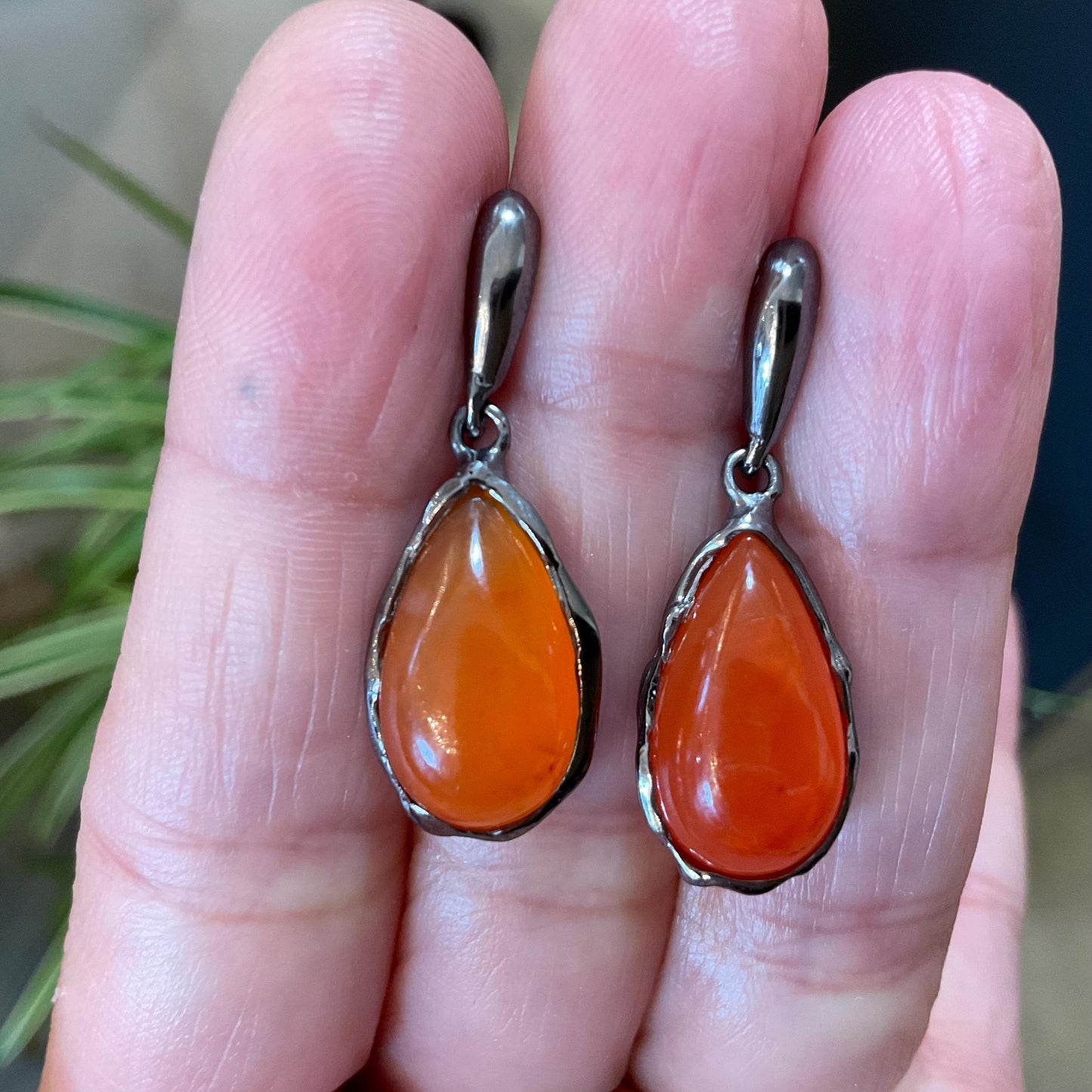 Artisan Sterling Silver carnelian stud dangle earrings