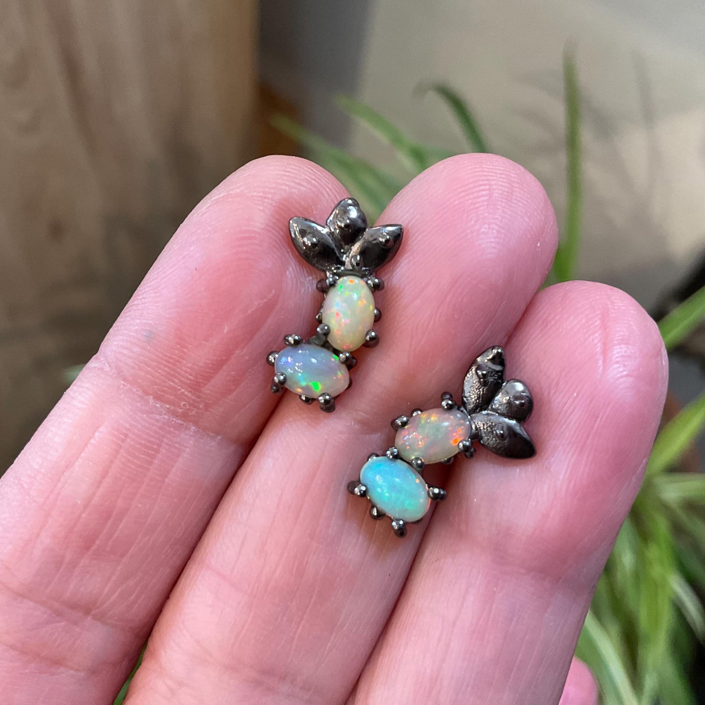 sterling silver rainbow natural opal Stud earrings