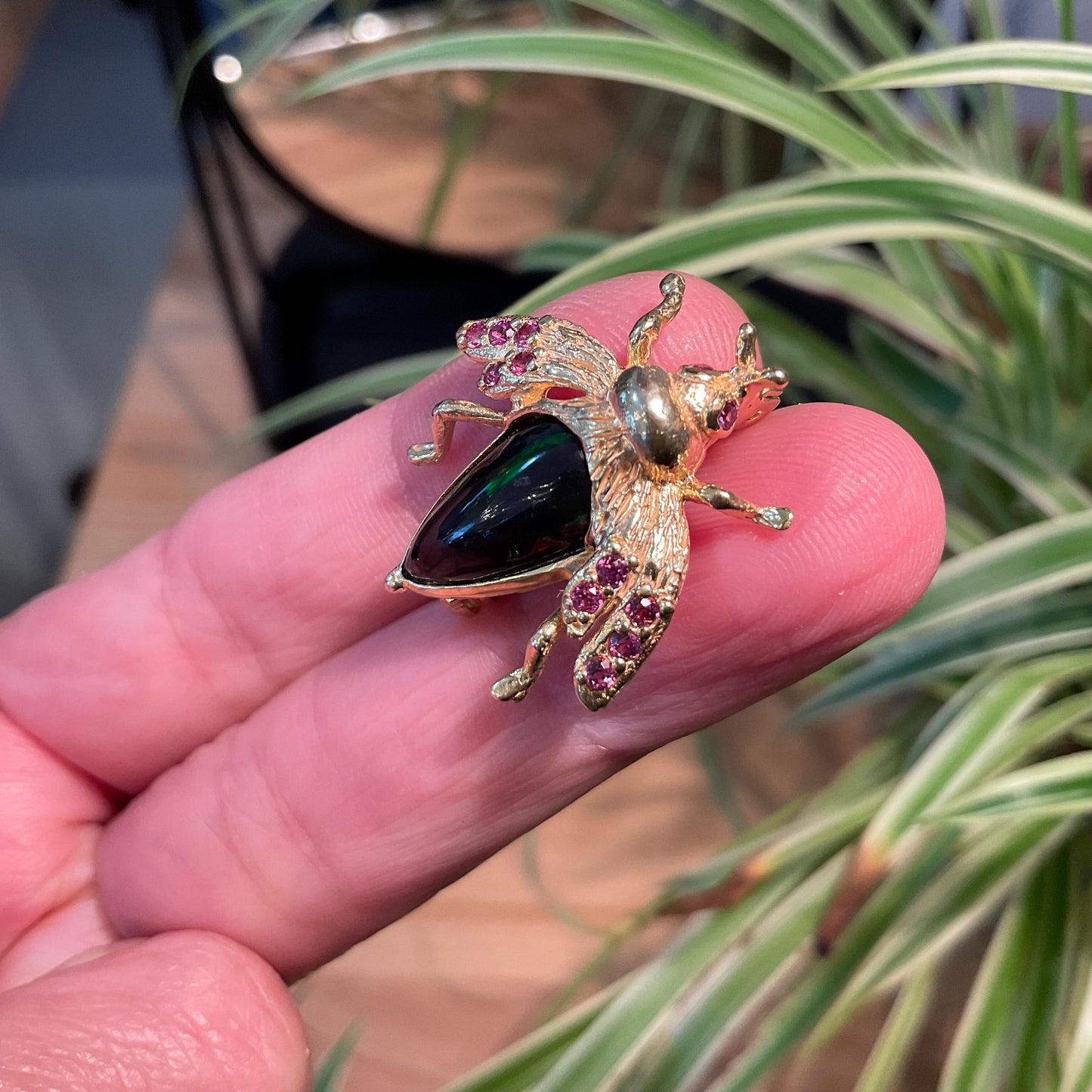 Sterling silver Statement amethyst black opal gold brooch pin