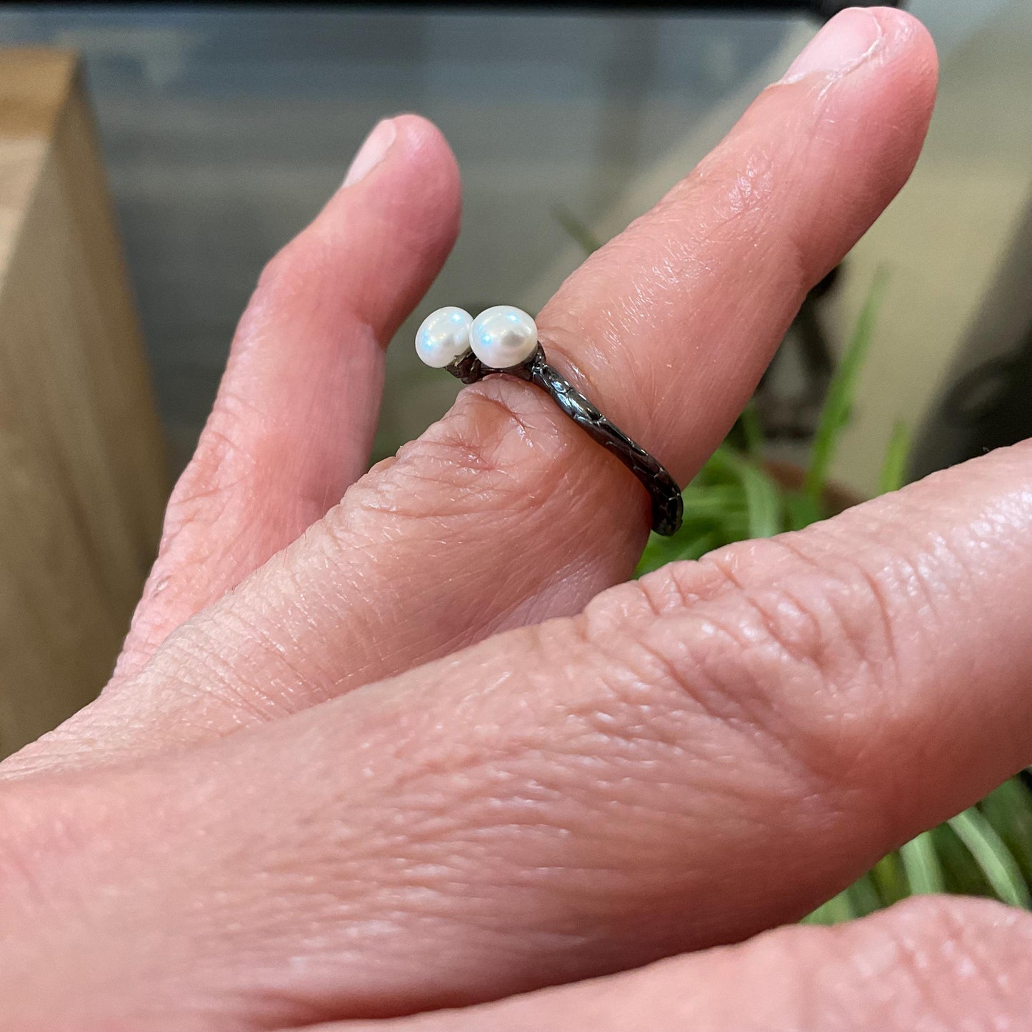 sterling silver white natural pearl dainty stackable open ring 5 6