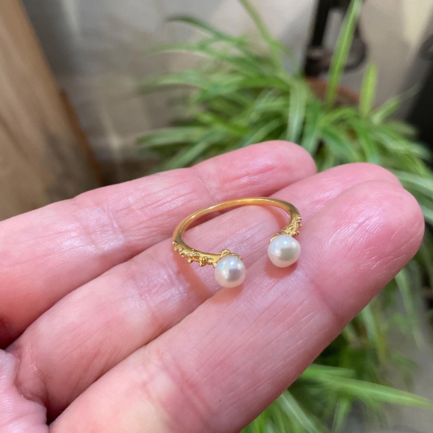 sterling silver white natural pearl dainty stackable gold open ring 6