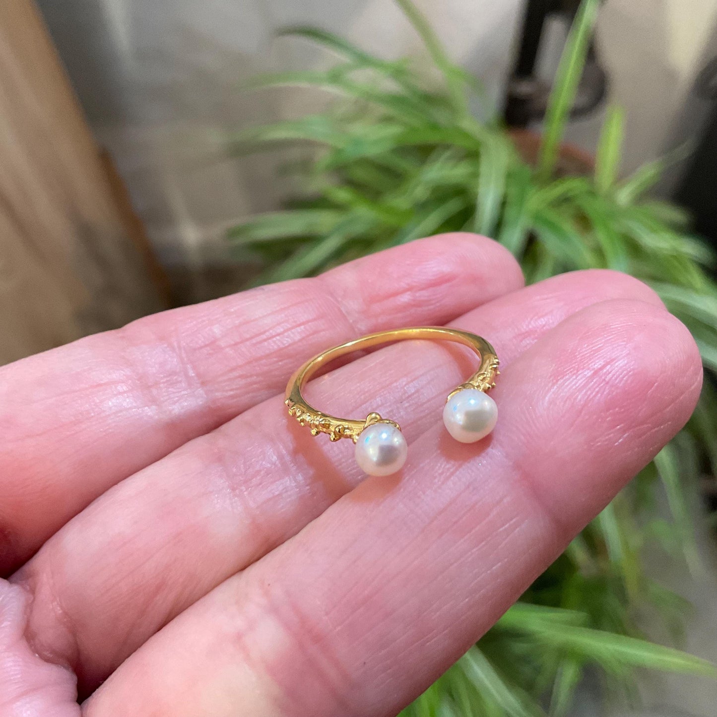 sterling silver white natural pearl dainty stackable gold open ring 6 Colors Of Etnika