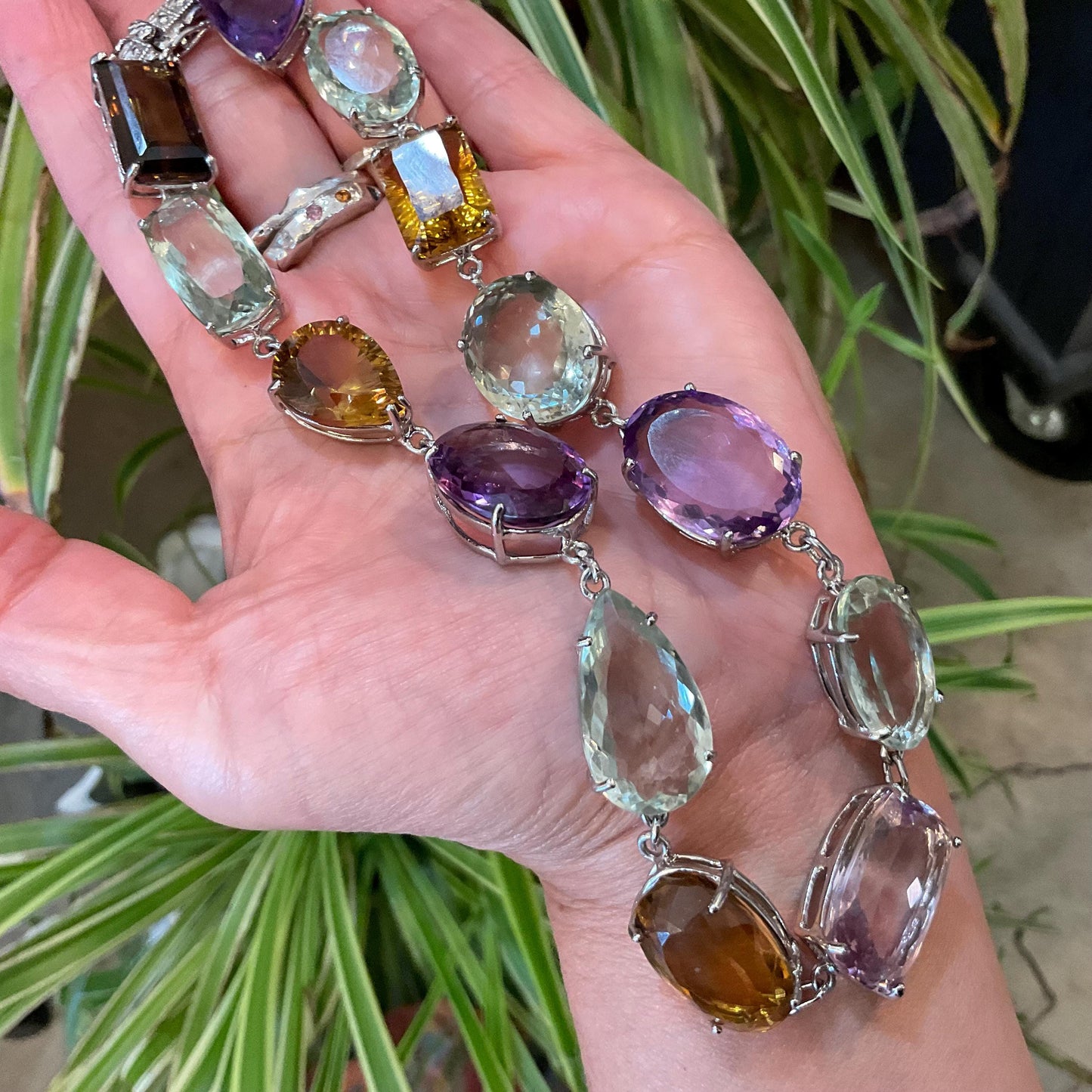 Sterling Silver Amethyst Citrine Choker Necklace: Statement Jewelry