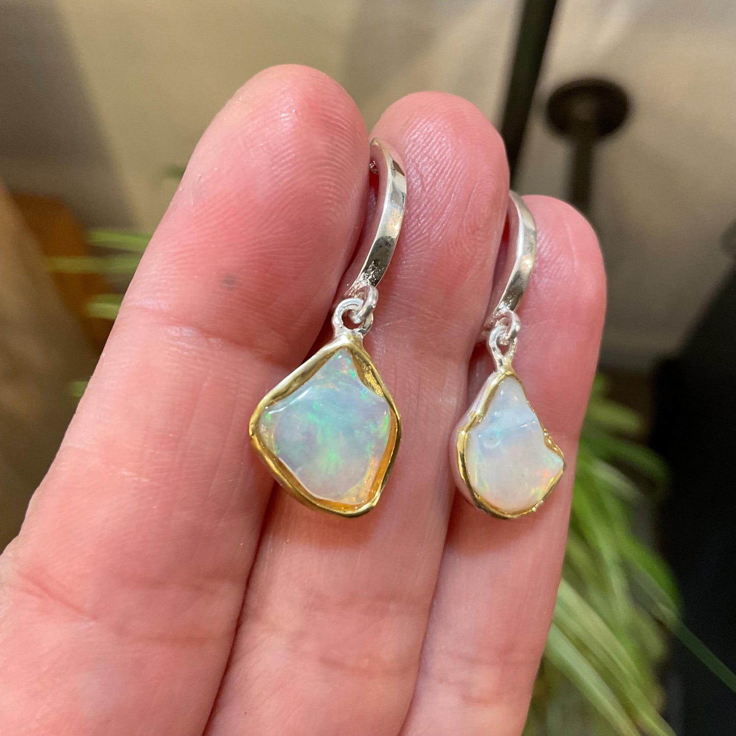 Sterling Silver Natural rough rainbow dangle Earrings