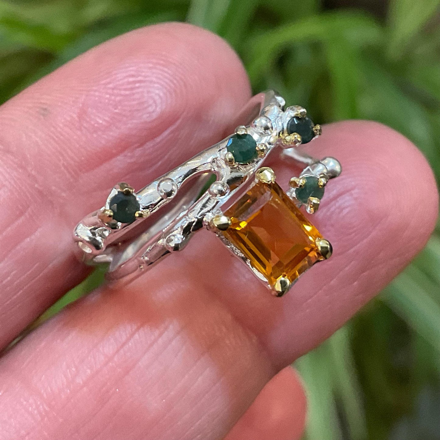 sterling silver natural citrine baguette cut band abstract ring 7 Colors Of Etnika