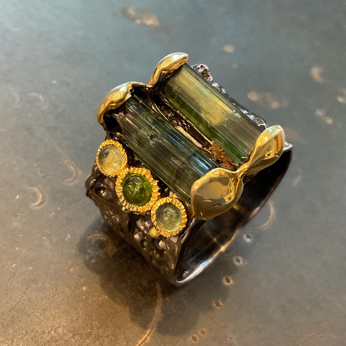 Sterling Silver Natural Green tourmaline peridot band Ring 8