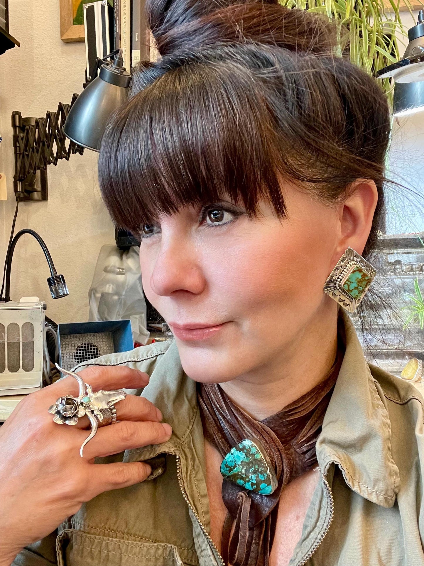 Sterling Silver turquoise vintage statement oversize stud western earrings