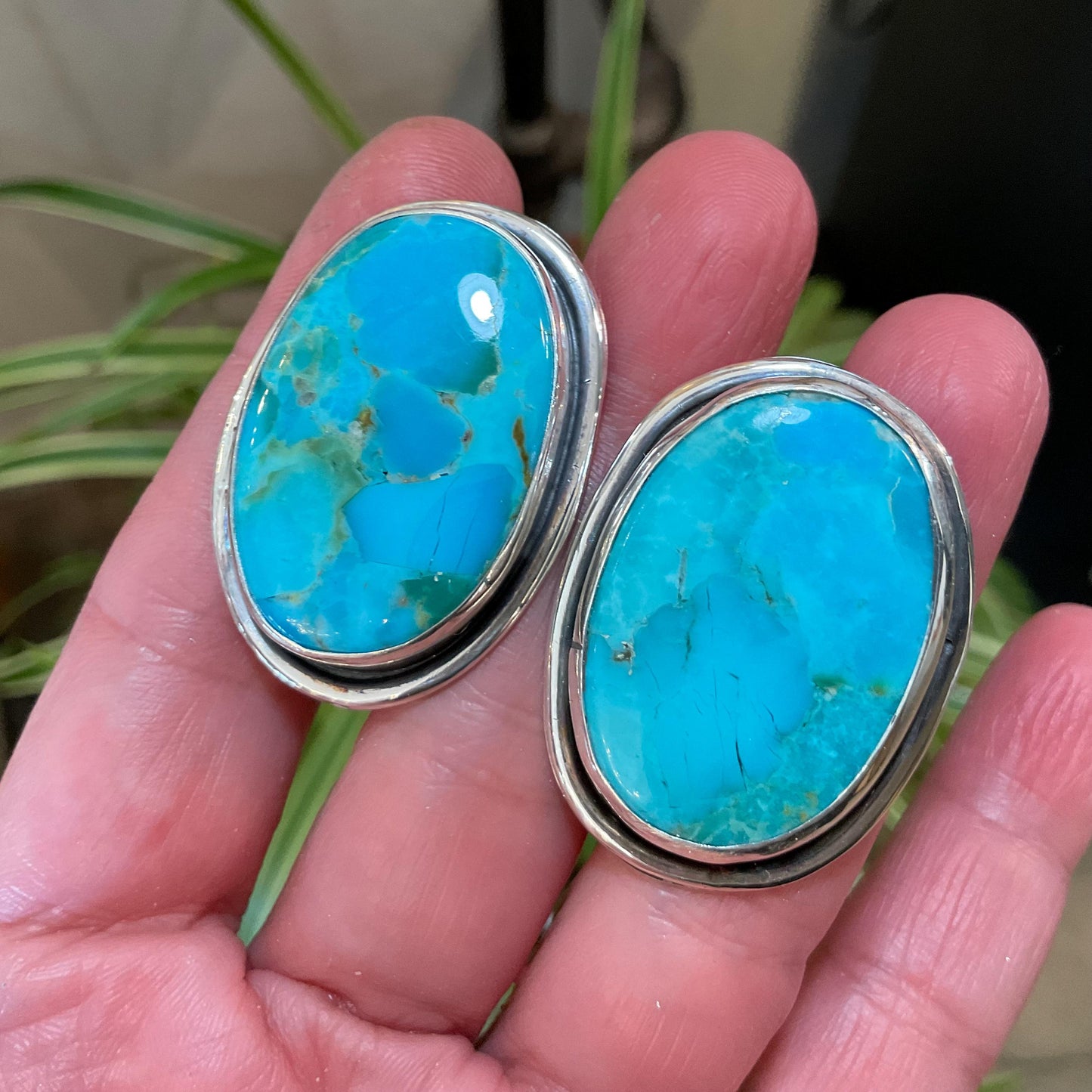 Sterling Silver large kingman turquoise large post earrings