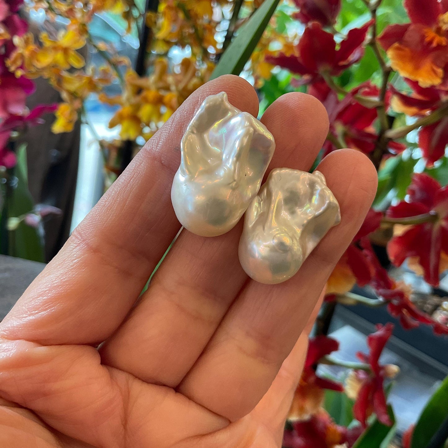 Sterling Silver white natural organic baroque pearl post Earrings