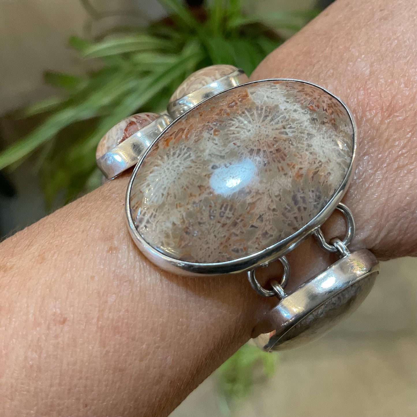 sterling silver statement fossilized coral multi gemstone Bracelet