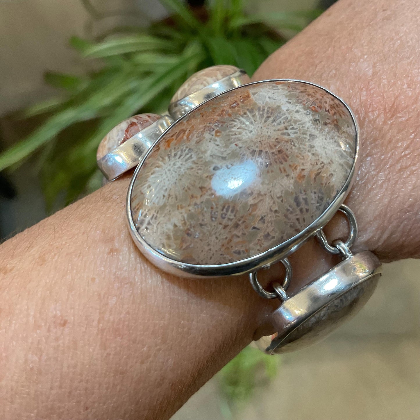 sterling silver statement fossilized coral multi gemstone Bracelet Colors Of Etnika