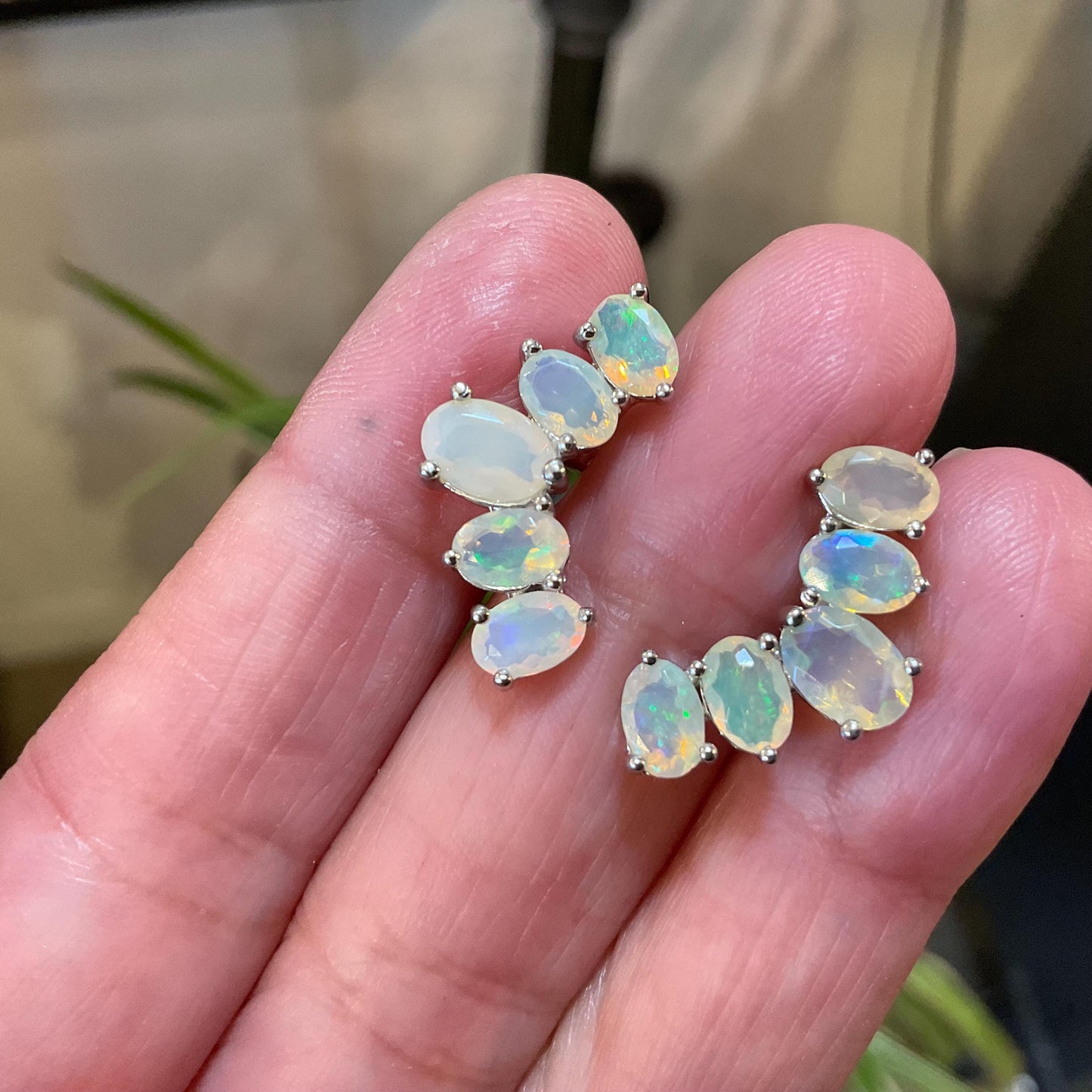 Sterling Silver Natural rainbow Opal post casual Earrings Colors Of Etnika