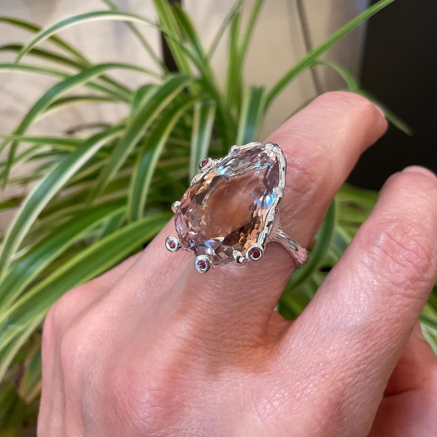 sterling silver statement Natural Ametrine rhodolite pear shape ring 7.5