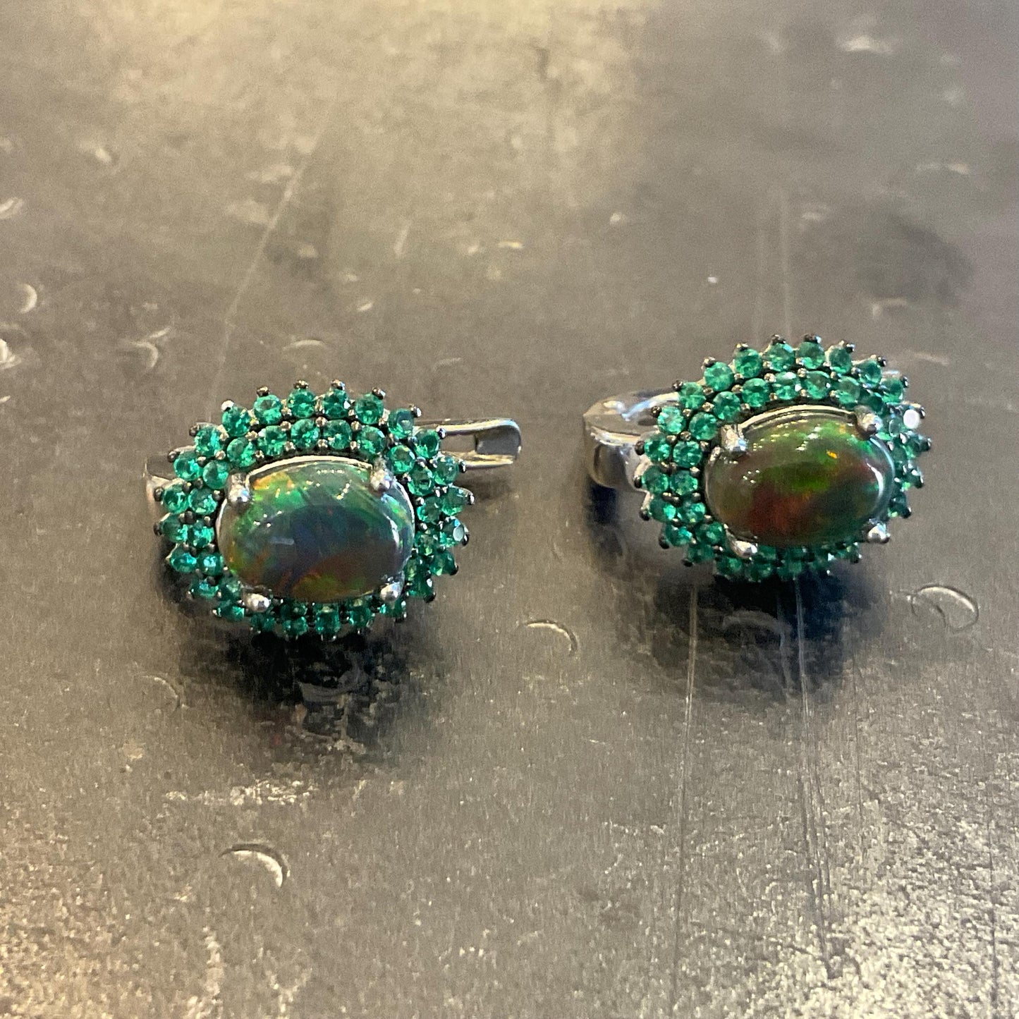 sterling silver Black natural opal post earrings