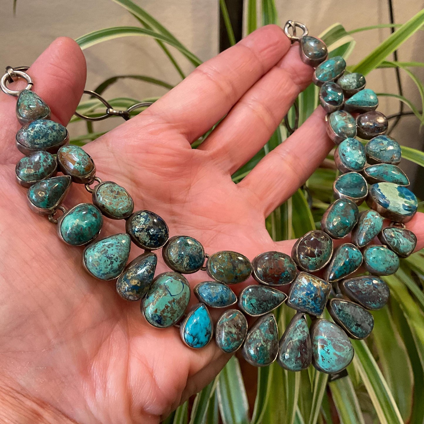 Sterling silver natural turquoise statement collar choker necklace