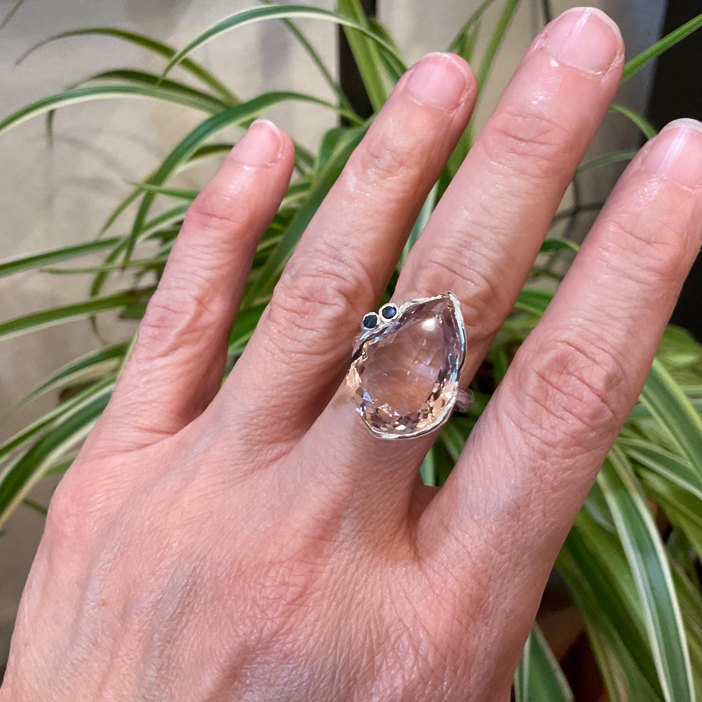 sterling silver statement Natural Ametrine blue sapphire pear shape ring 8