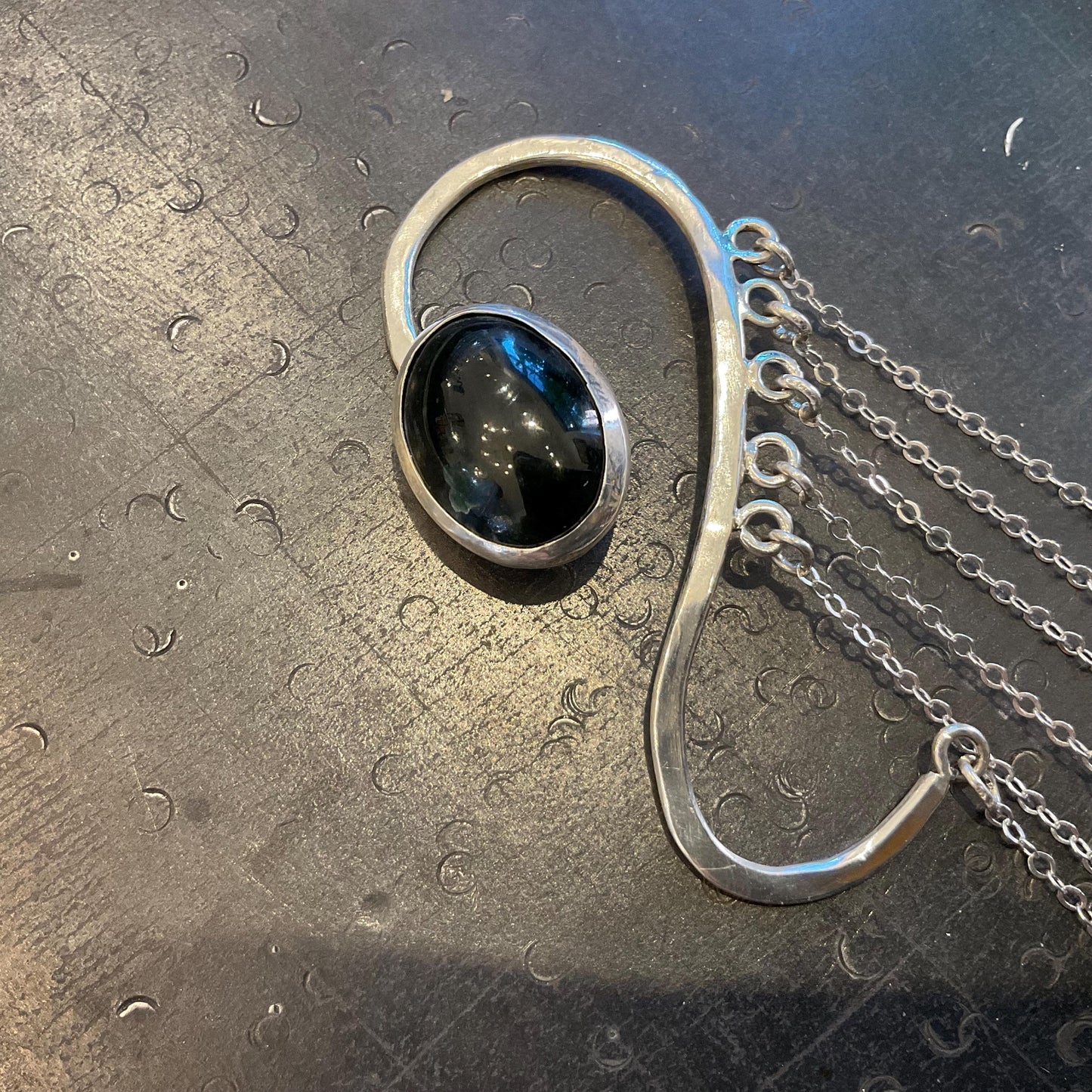 Sterling Silver Guatemalan black blue and green jade ear cuff