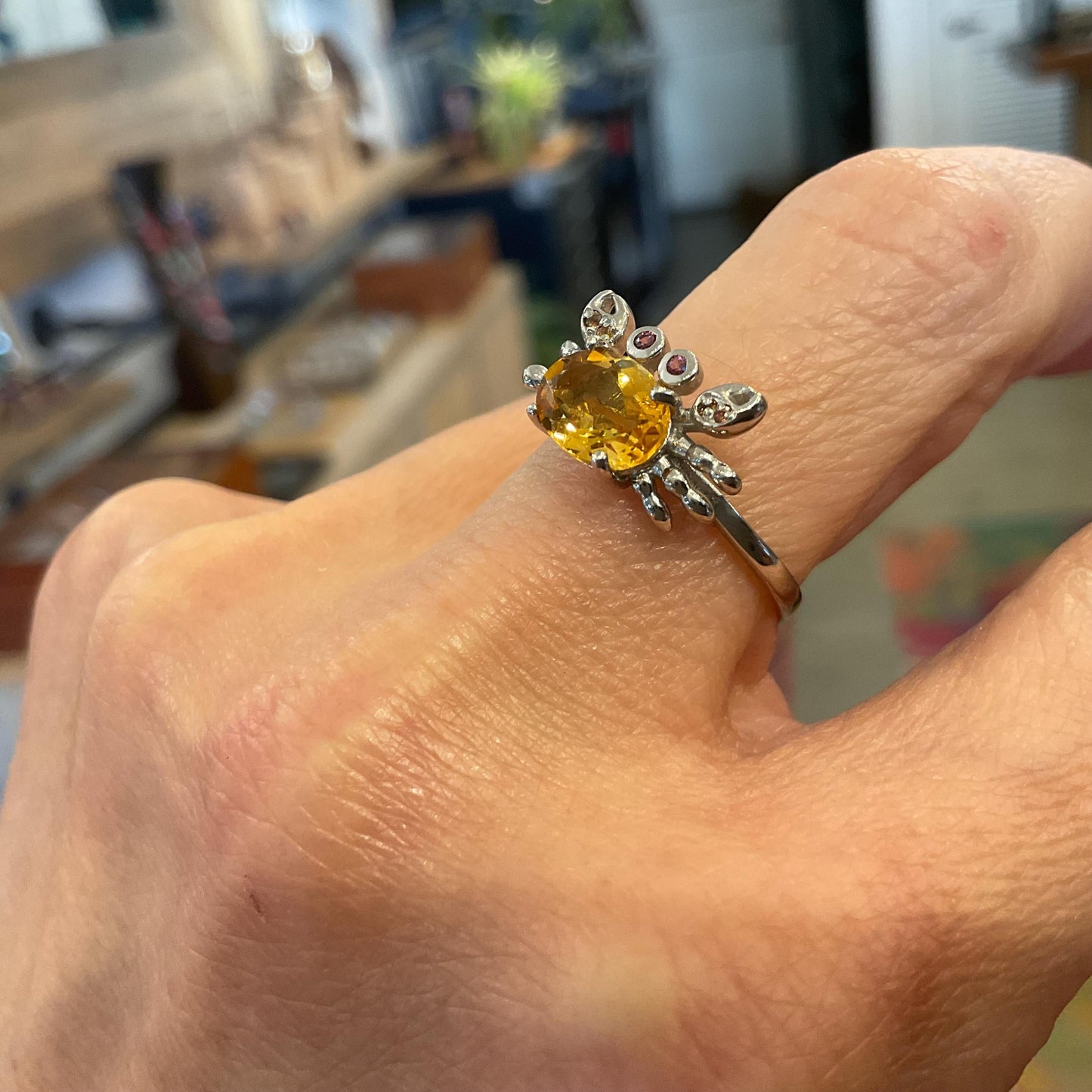 Sterling Silver Handmade Natural citrine crab ring 7 Colors Of Etnika