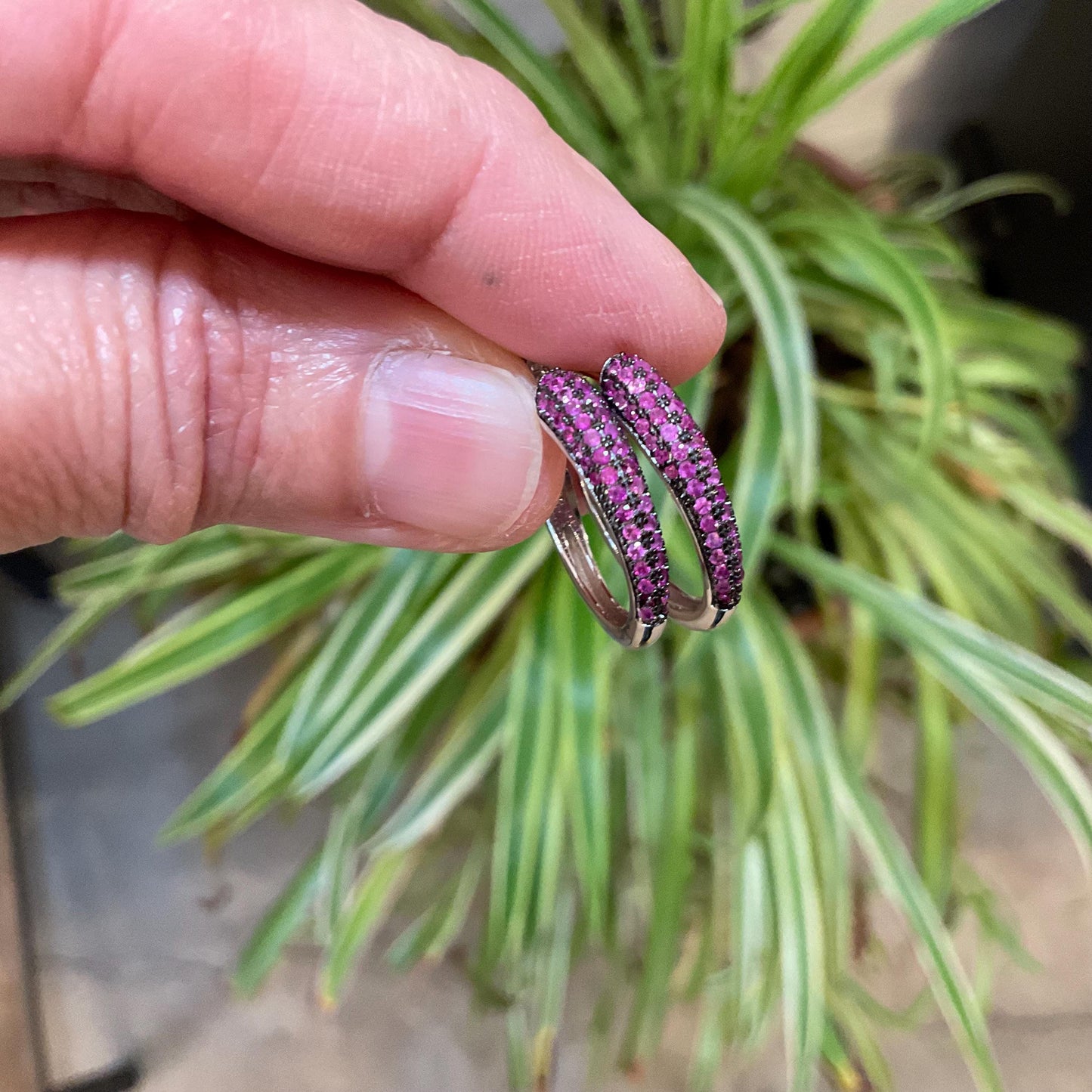 Sterling Silver Myanmar diamond cut red ruby small hoops Earrings