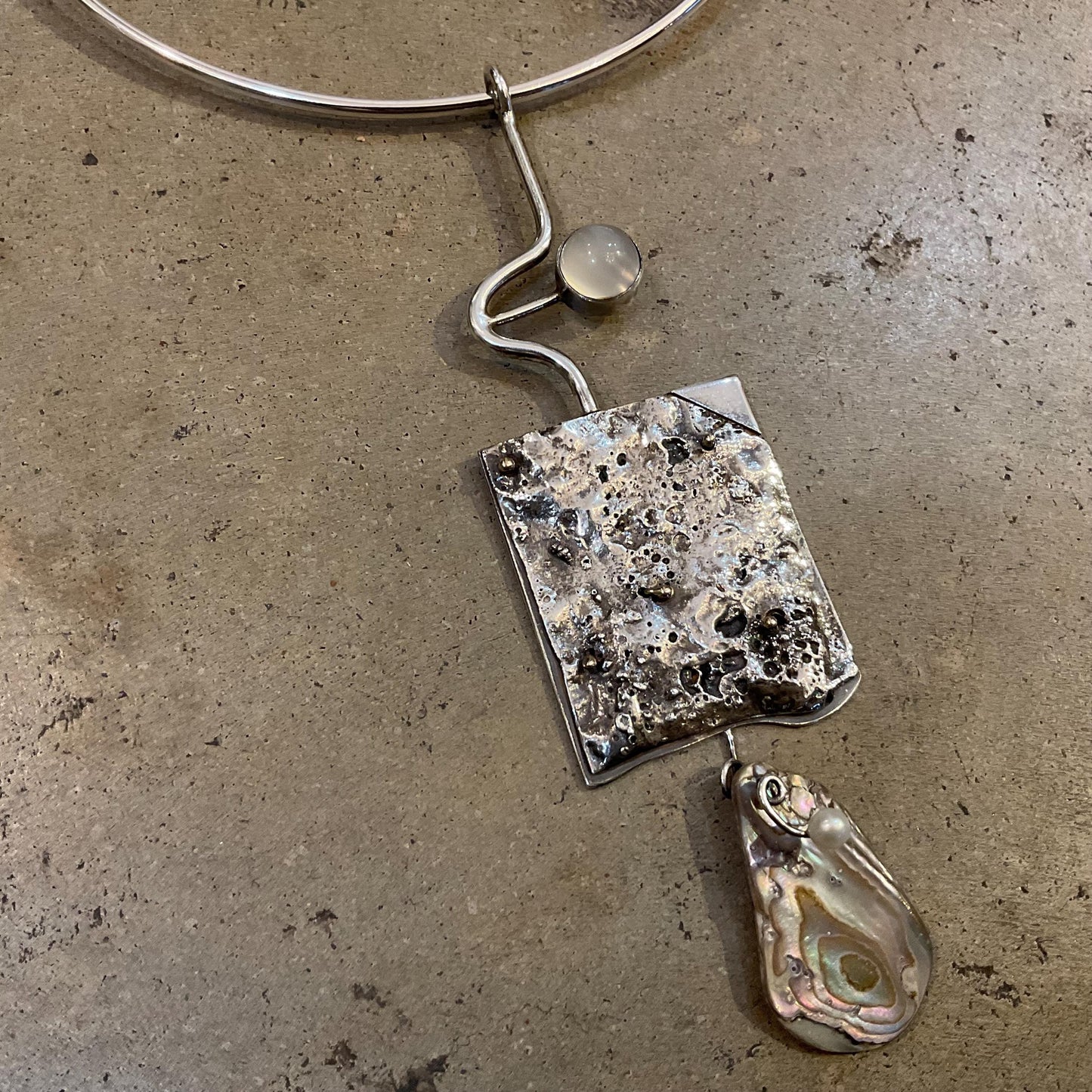 Sterling silver cat eye brutalist abstract Statement Necklace choker Colors Of Etnika