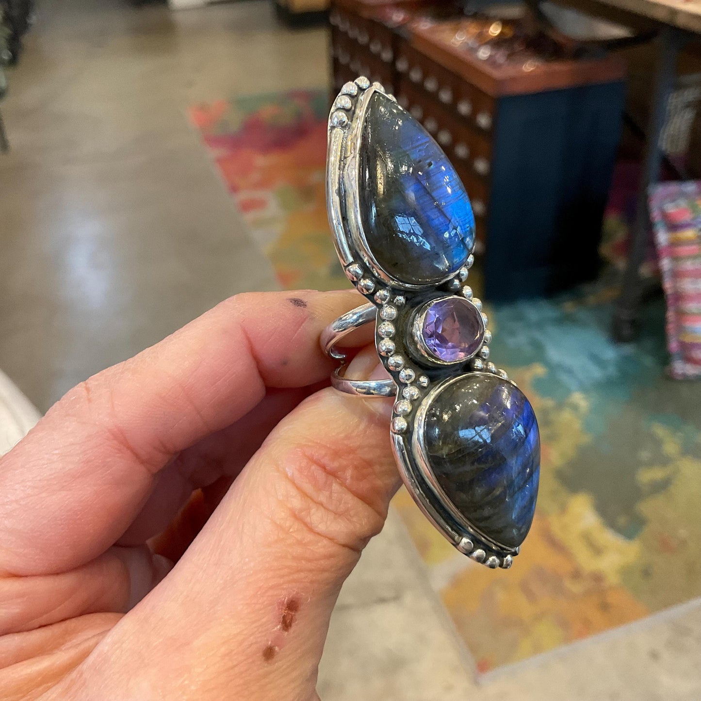 Sterling Silver labradorite amethyst Ring 6.5 7 Colors Of Etnika
