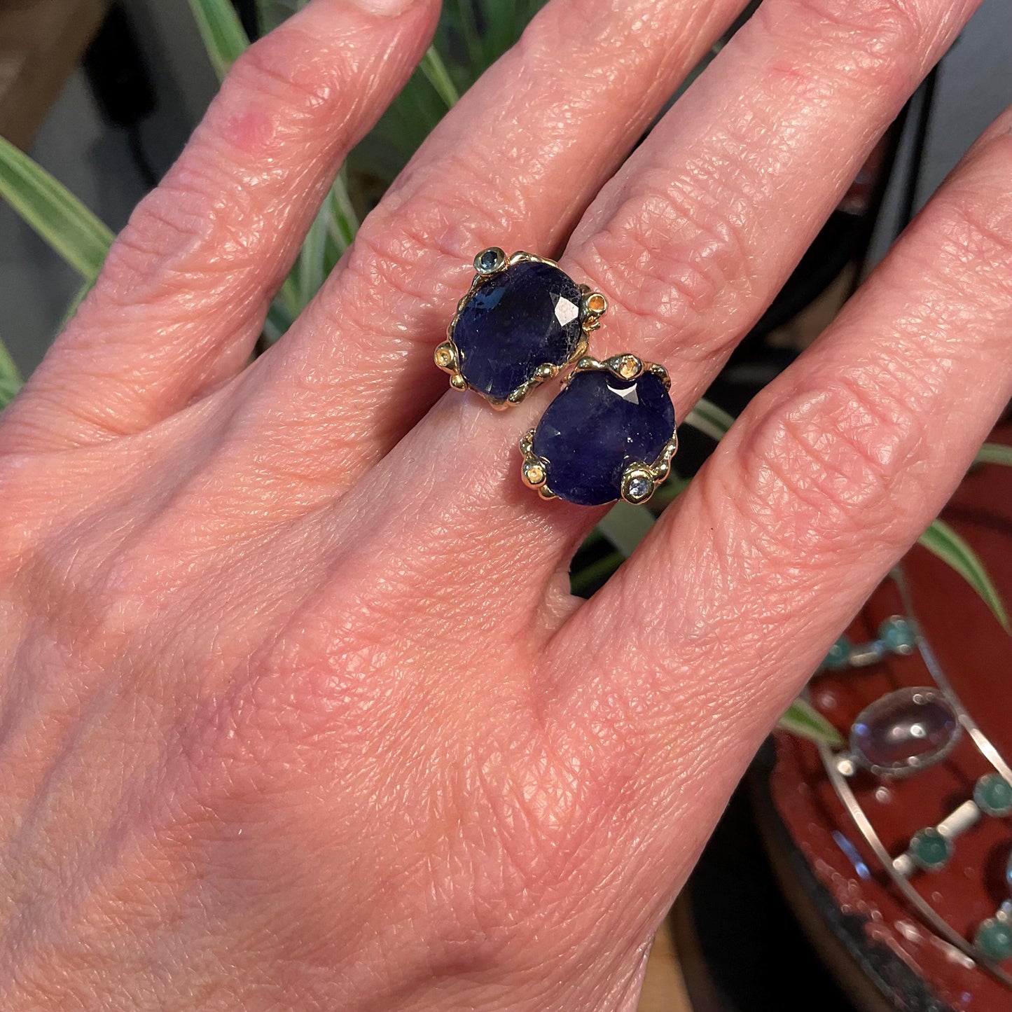 sterling silver natural twig organic blue sapphire open adjustable ring 7 8 9 Colors Of Etnika