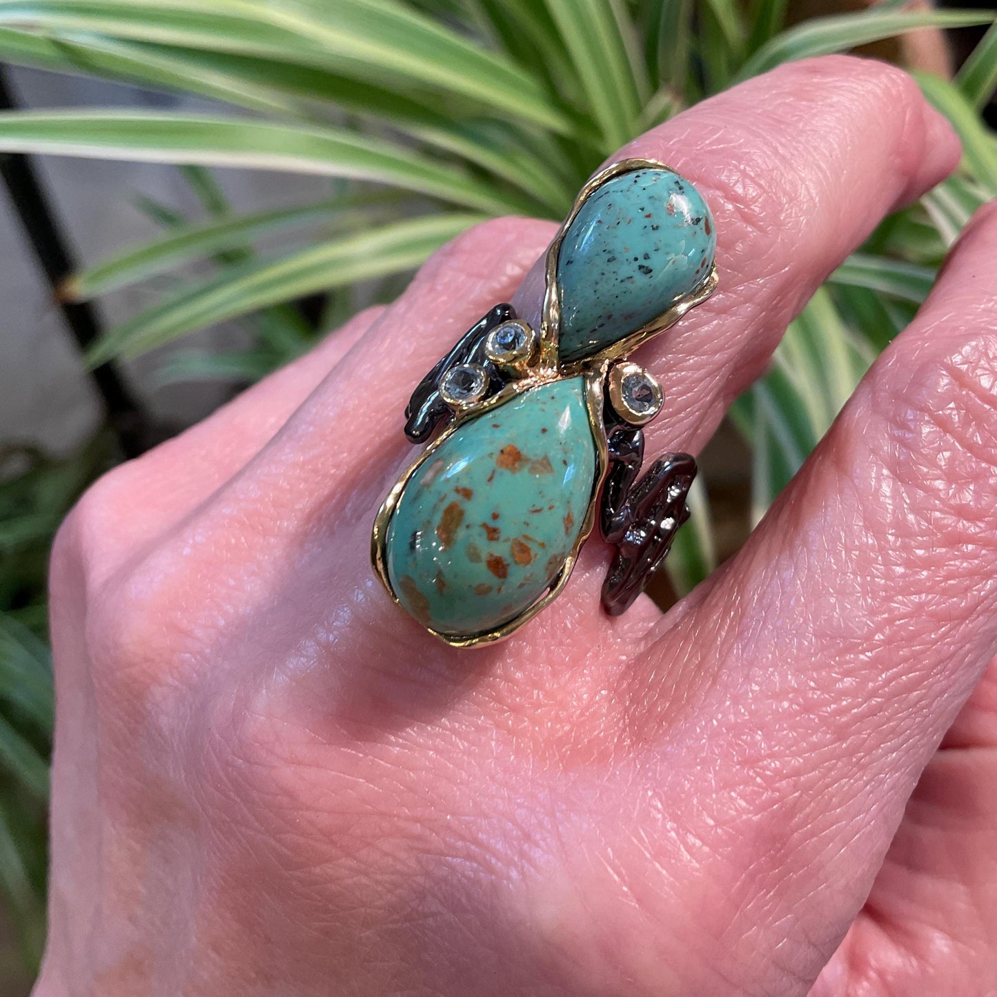 Sterling silver natural turquoise topaz band ring 8.5 Colors Of Etnika