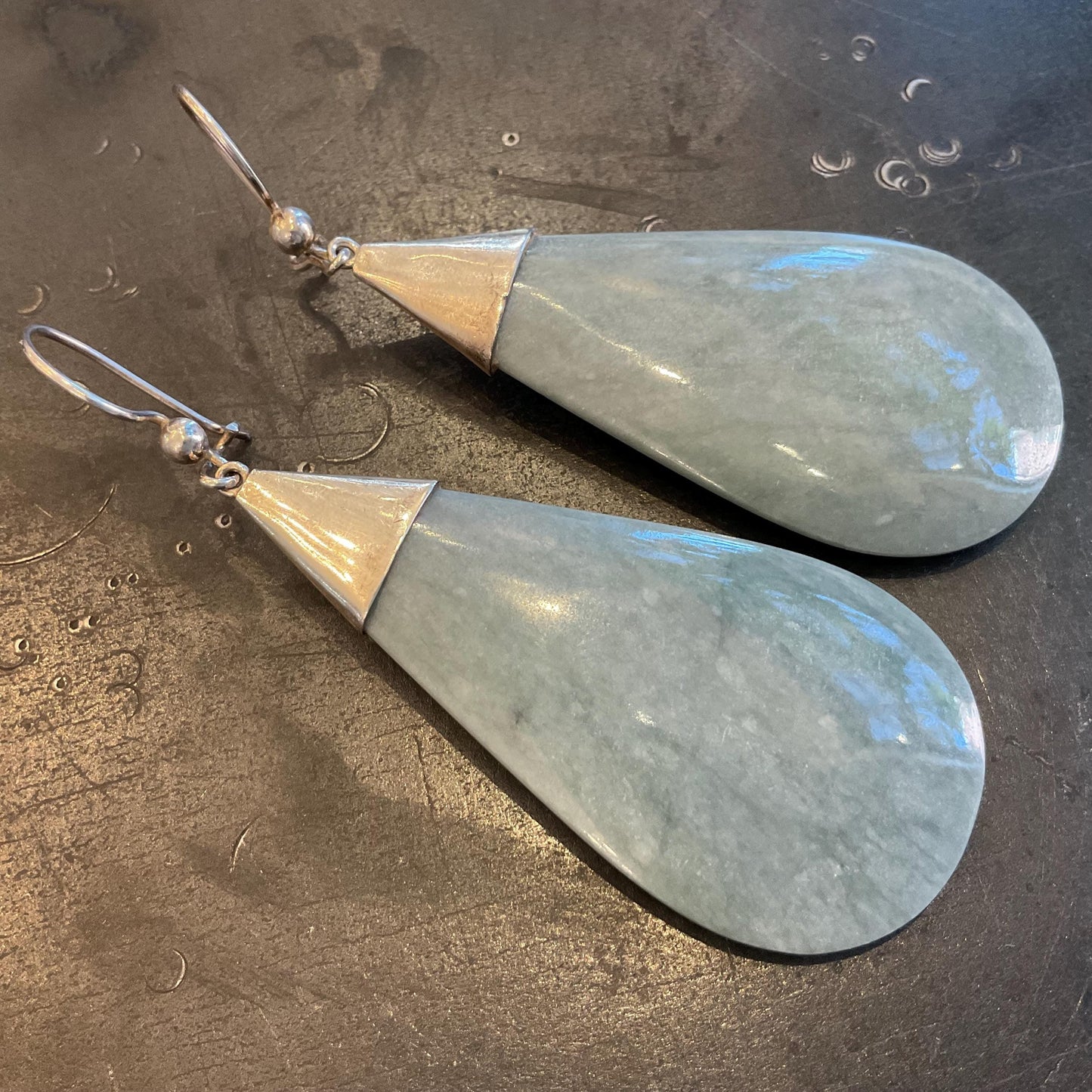Sterling Silver natural Guatemalan jade large dangle Earrings Colors Of Etnika