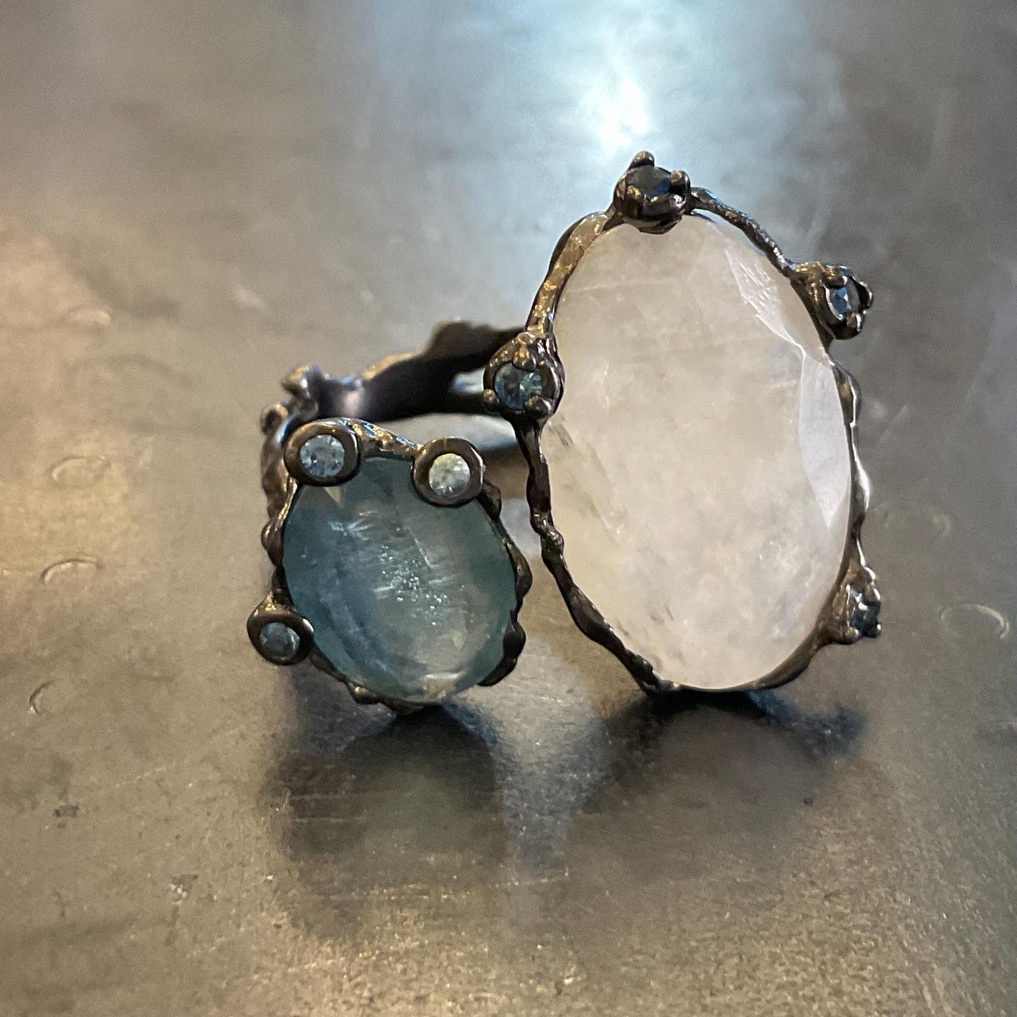 Sterling silver aquamarine moonstone cuff open ring 8
