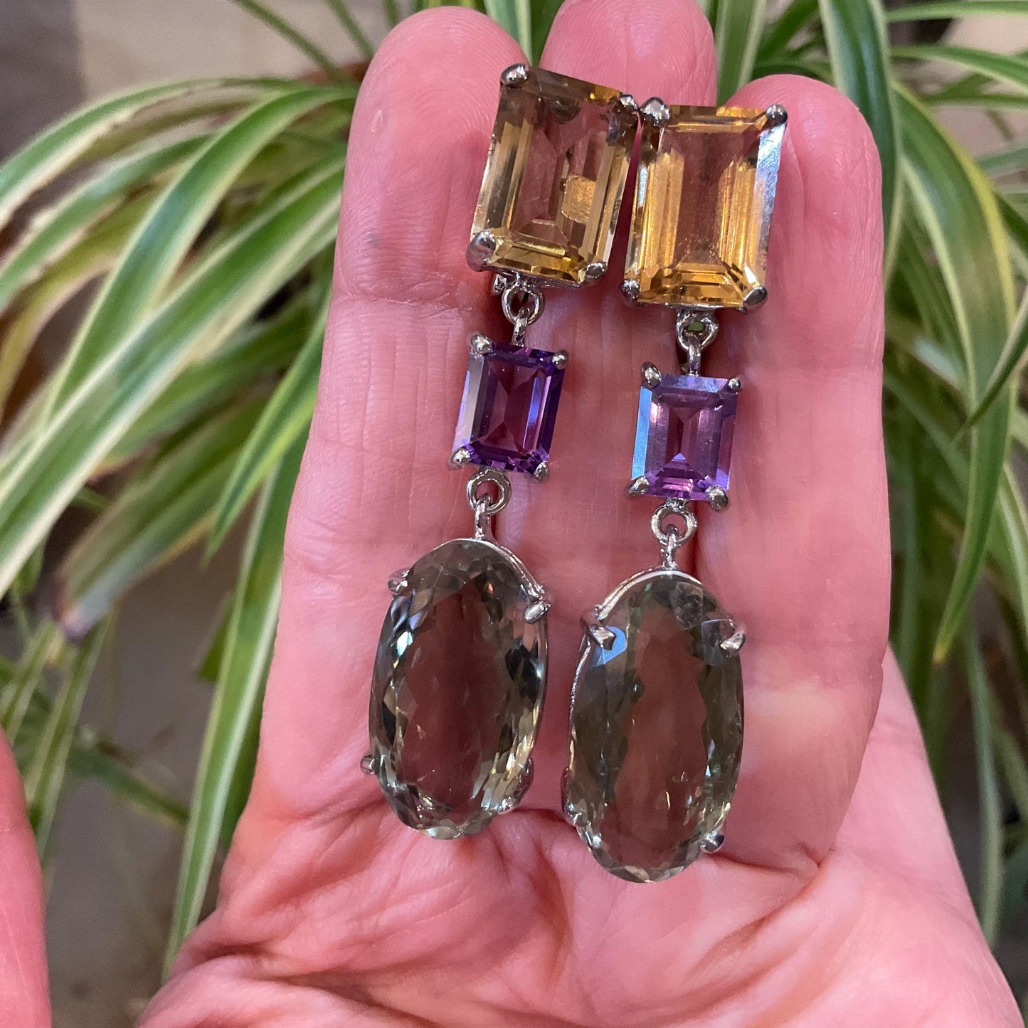 Sterling silver citrine green amethyst dangle long earrings Colors Of Etnika