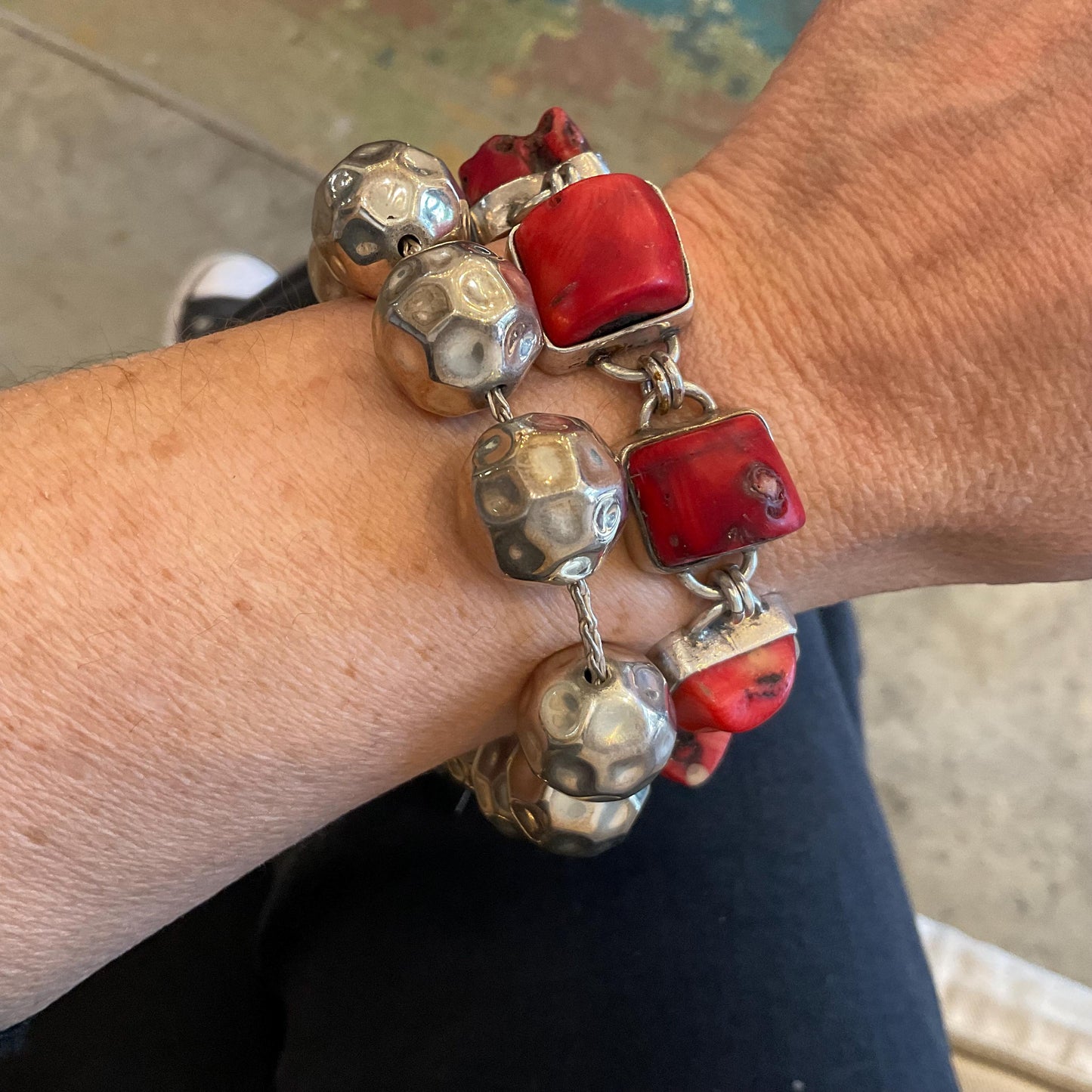 925 sterling silver Natural red coral Bracelet artisan handmade