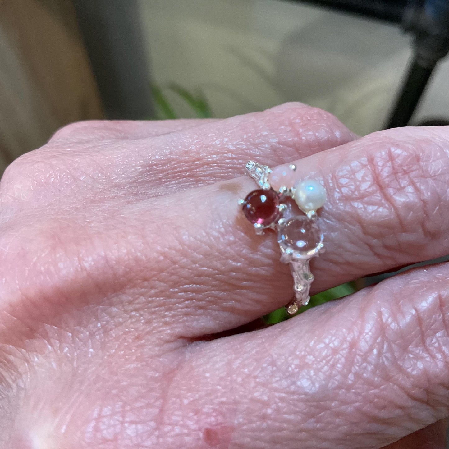 sterling silver pink tourmaline pearl dainty ring 7 Colors Of Etnika