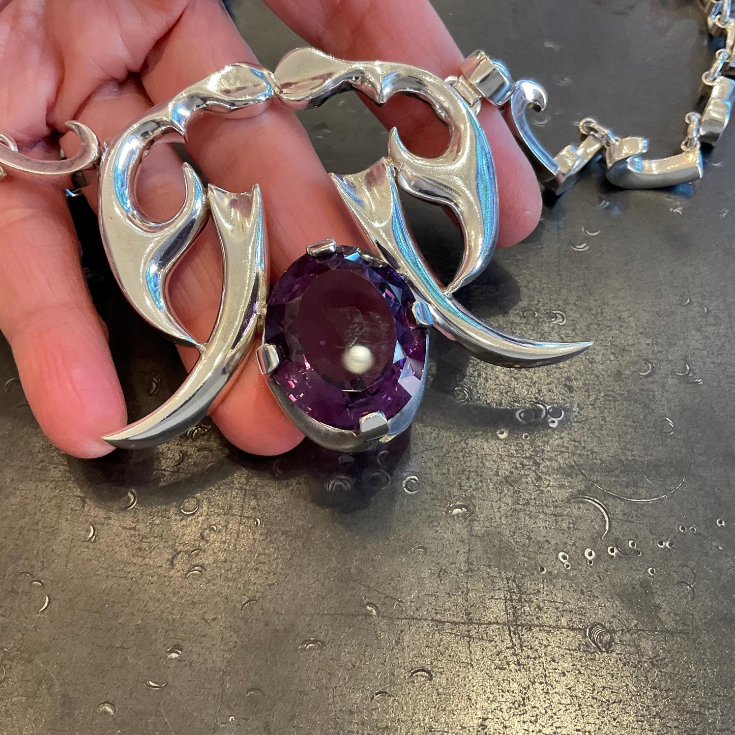 Sterling Silver vintage statement amethyst necklace choker Colors Of Etnika