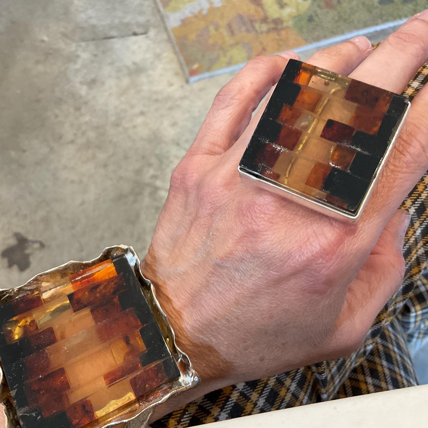 sterling silver massive Baltic Amber bracelet cuff Colors Of Etnika